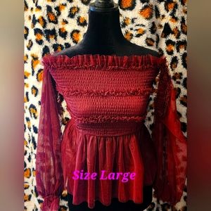 Willow-Root off the shoulder top with sleeves. Got from the Buckle